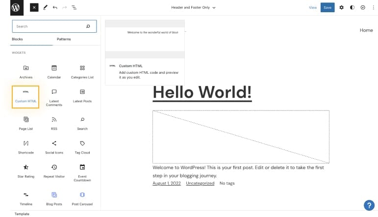 Adding a custom HTML block to your website